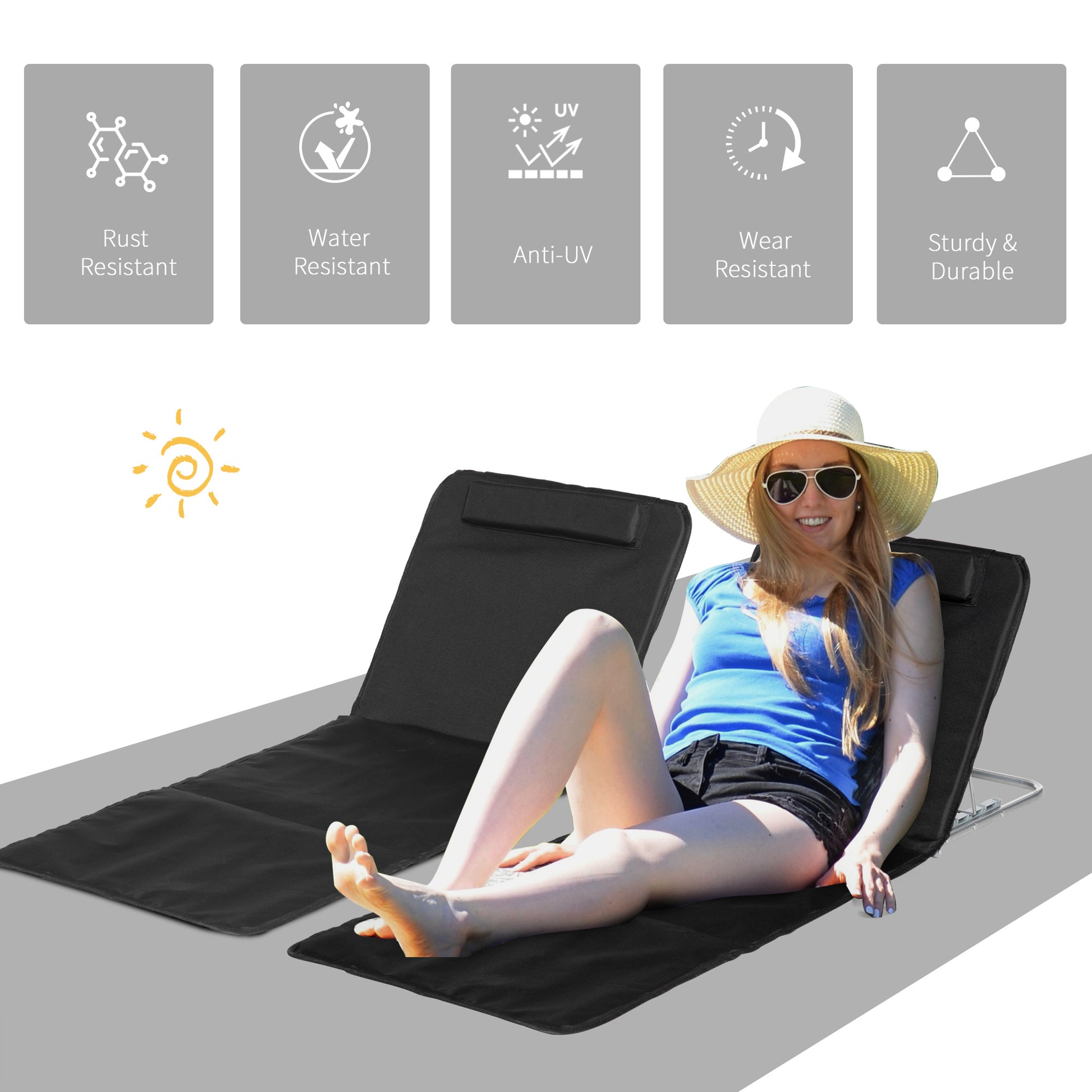 outsunny-set-of-2-foldable-garden-beach-chair-mat-lightweight-outdoor-sun-lounger-seats-adjustable-back-metal-frame-pe-fabric-head-pillow-black