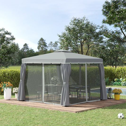 outsunny-3-x-3m-patio-gazebo-canopy-garden-pavilion-tent-shelter-marquee-with-2-tier-water-repellent-roof-mosquito-netting-and-curtains-dark-grey