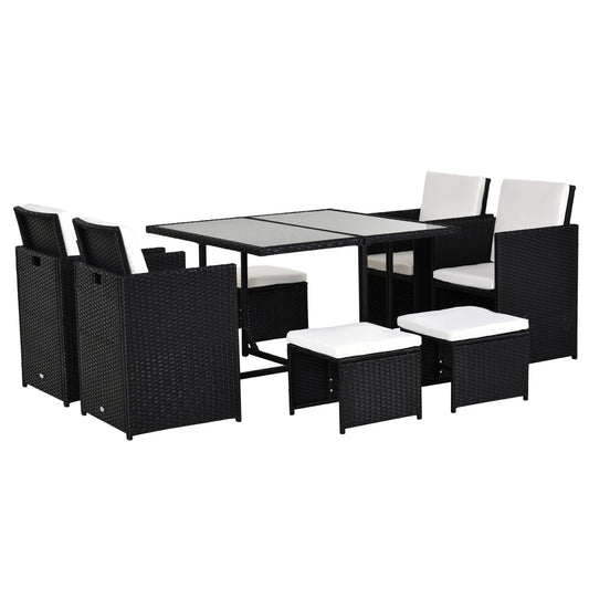 outsunny-9pc-garden-rattan-dining-set-outdoor-patio-dining-table-set-weave-wicker-8-seater-stool-black