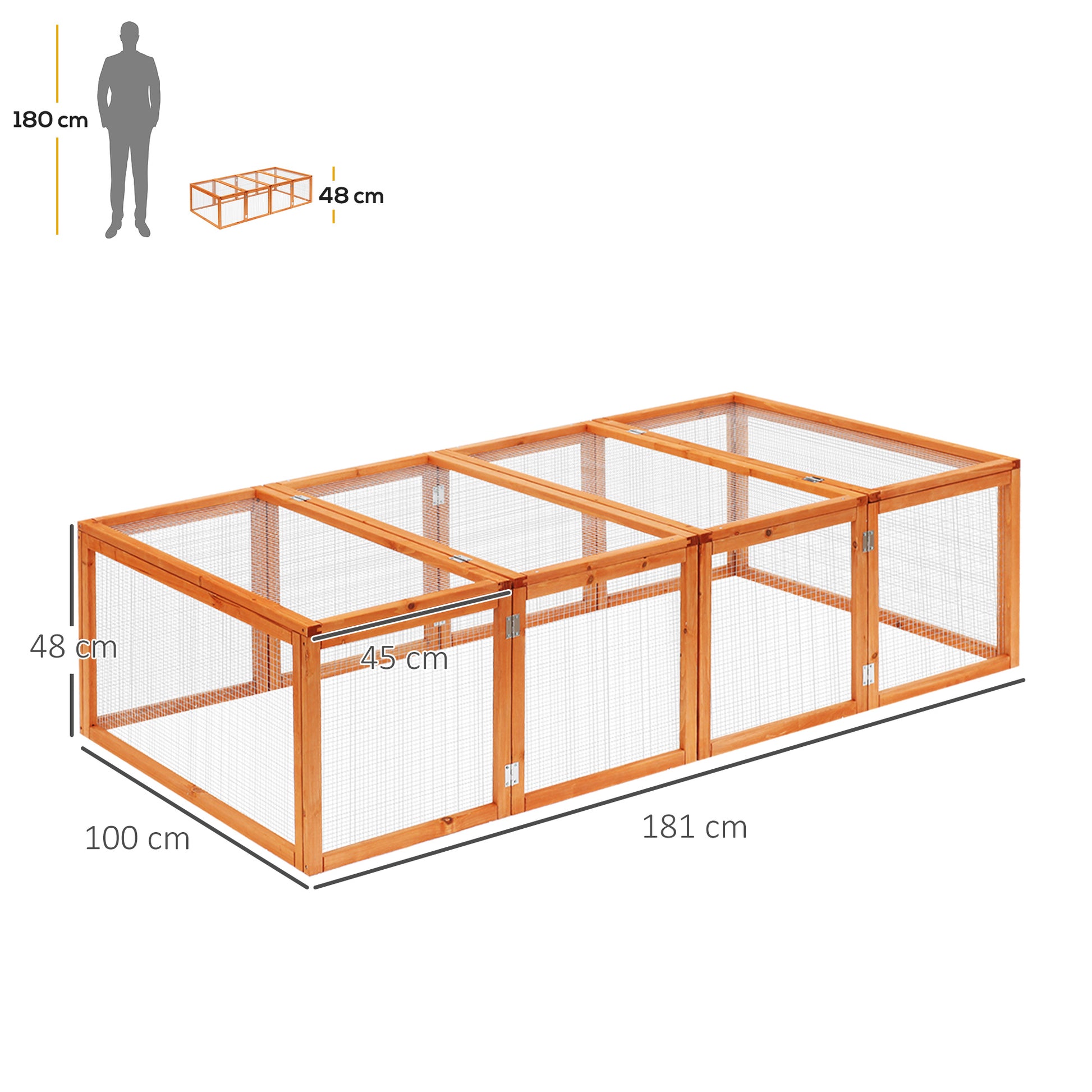 Pawhut Wooden Rabbit Hutch Outdoor, Guinea Pig Hutch, Bunny Cage with Wire Mesh Safety Rabbit Run and Play Space 181 x 100 x 48 cm