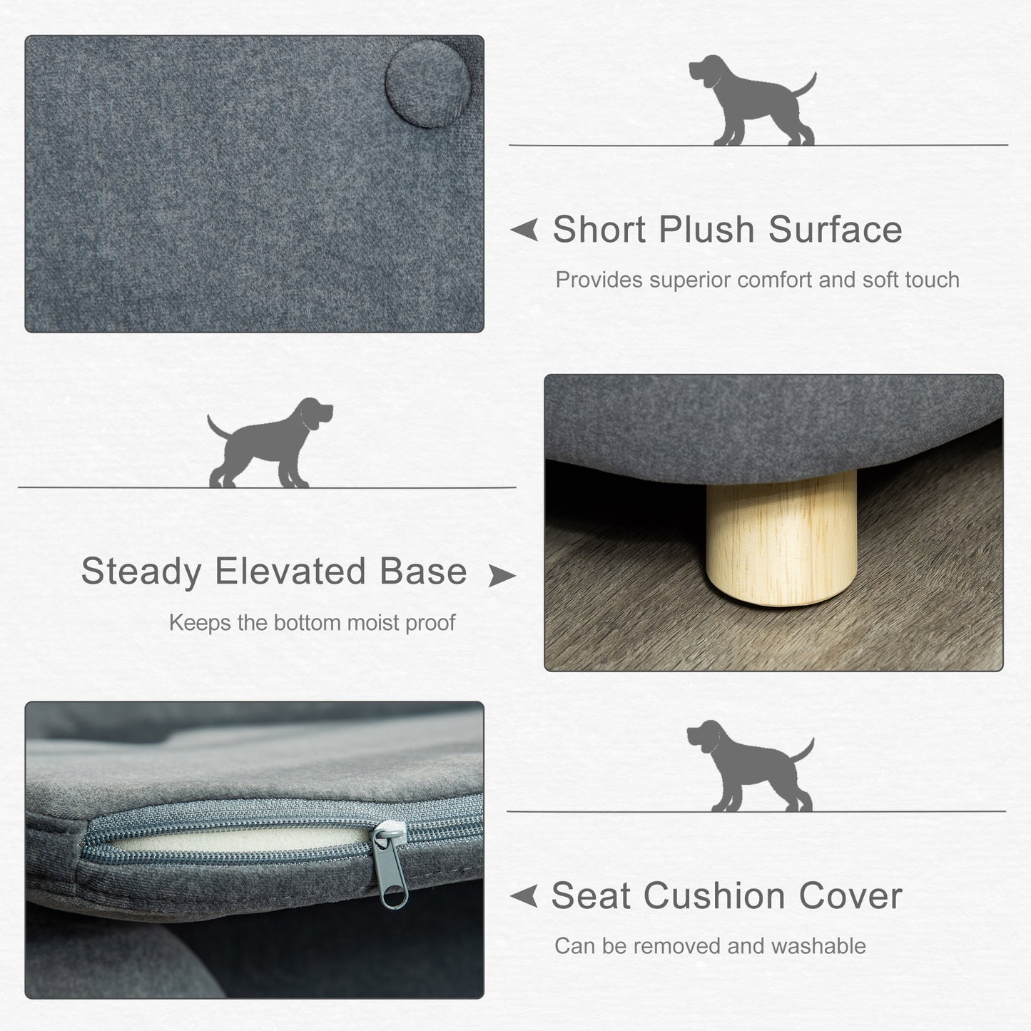 PawHut Pet Sofa, Dog Bed Couch, Puppy Kitten Lounge, with Wooden Frame, Short Plush Cover, Washable Cushion, for Small Dog, 70 x 47 x 30 cm, Grey