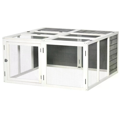 PawHut Rabbit Hutch Small Animal Guinea Pig House Ferret Bunny Cage Duck House Rabbit Hideaway Chinchilla Cage Outdoor Indoor with Openable Roof Grey