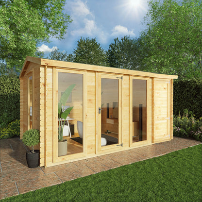 4.6M X 3M Reverse Apex Log Cabin With Side Shed - 19Mm