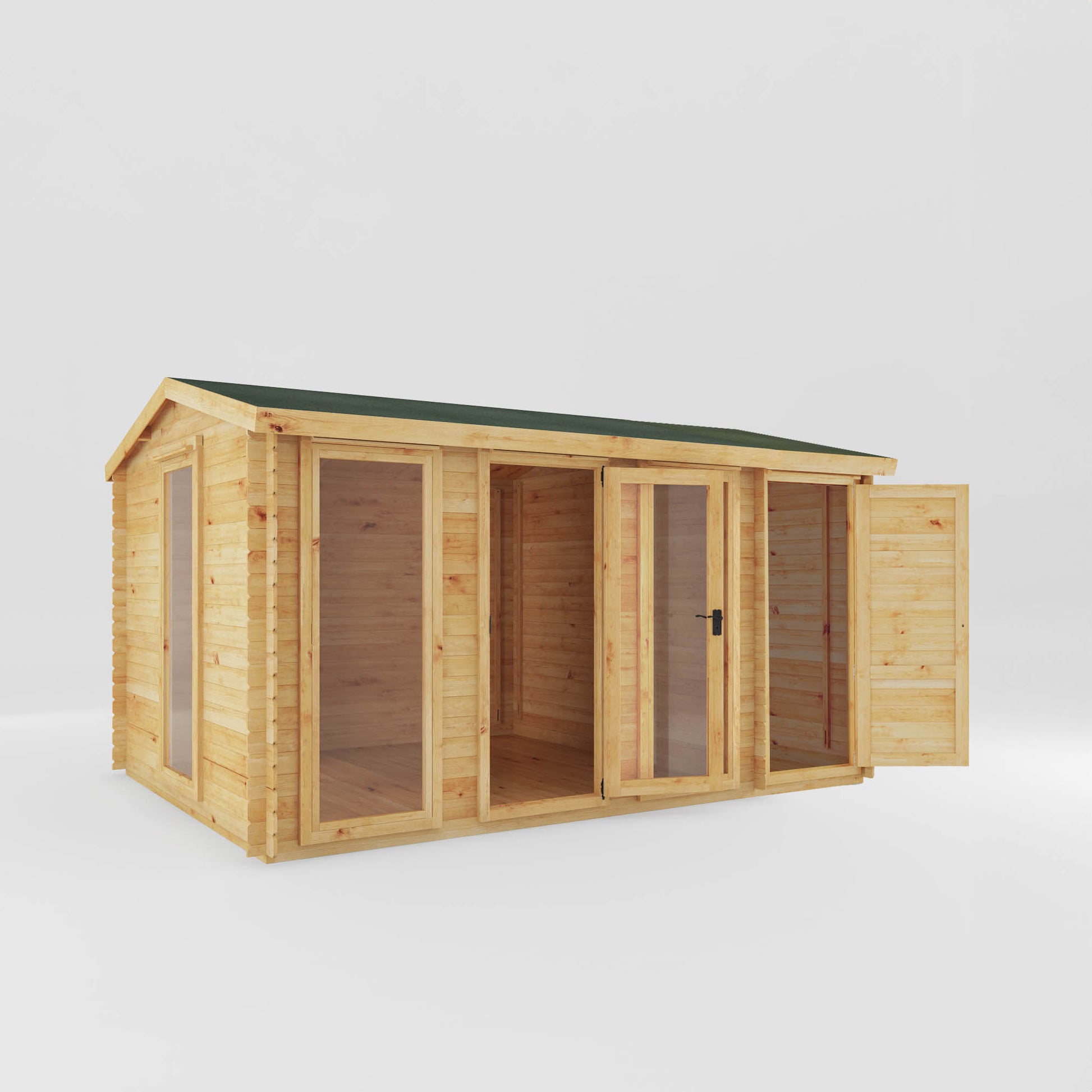 4.6M X 3M Reverse Apex Log Cabin With Side Shed - 19Mm