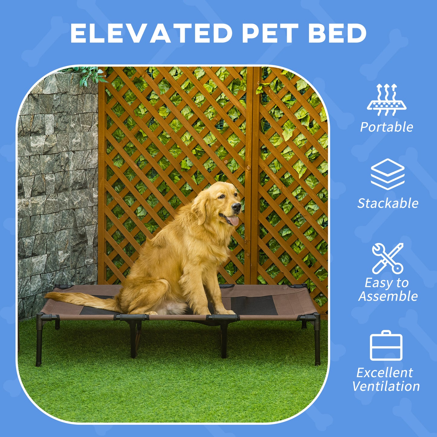 PawHut Cooling Elevated Dog Bed Portable Raised Pet Cot with Breathable Mesh, No-Slip Rubber Feet for Indoor & Outdoor Use, Brown