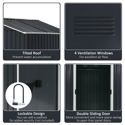 outsunny-8-x-6ft-garden-storage-shed-double-door-ventilation-windows-sloped-roof-outdoor-equipment-tool-grey