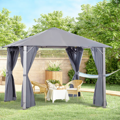 outsunny-metal-frame-curtain-draped-outdoor-garden-gazebo-grey