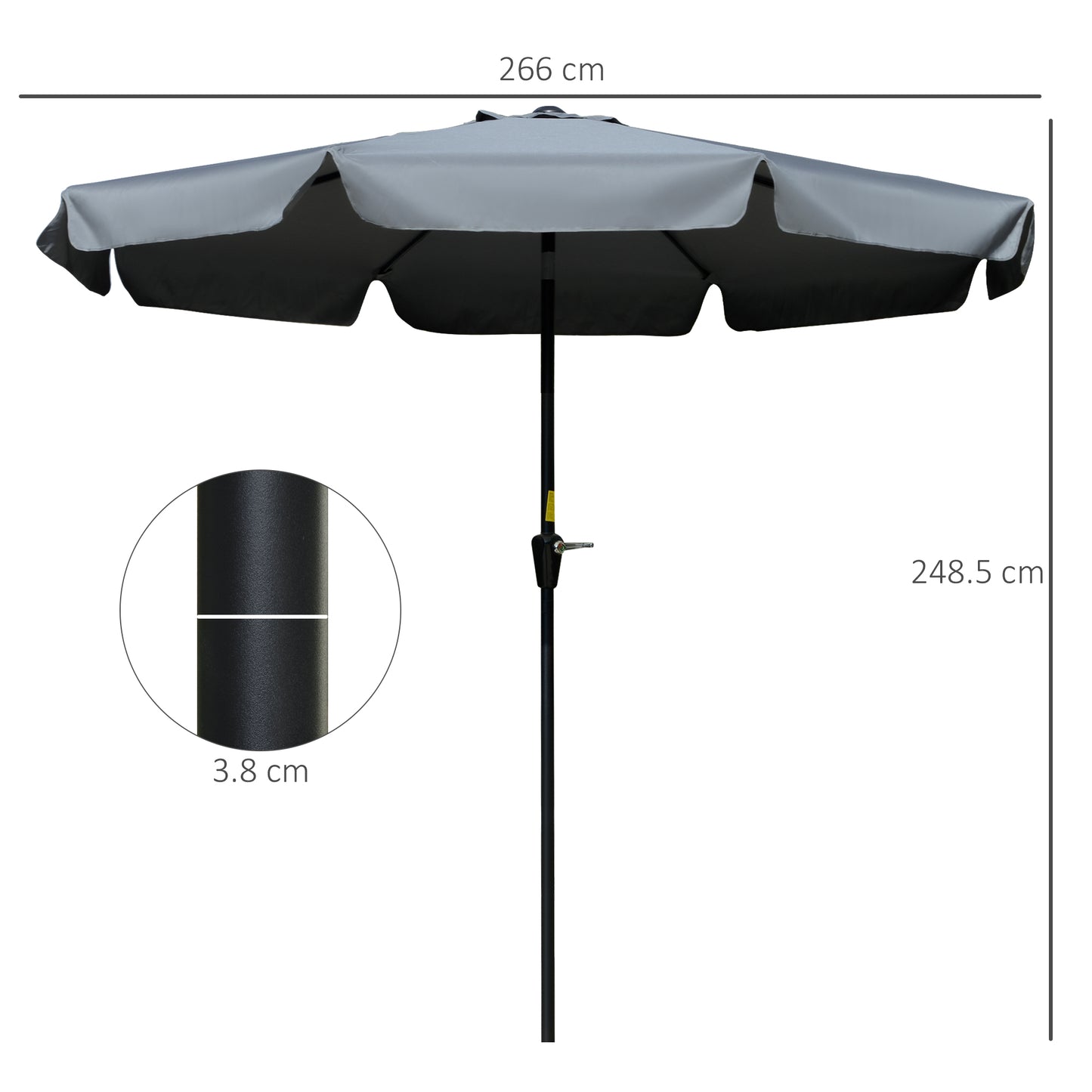 outsunny-2-66m-patio-umbrella-garden-parasol-outdoor-sun-shade-table-umbrella-with-ruffles-8-sturdy-ribs-charcoal-grey