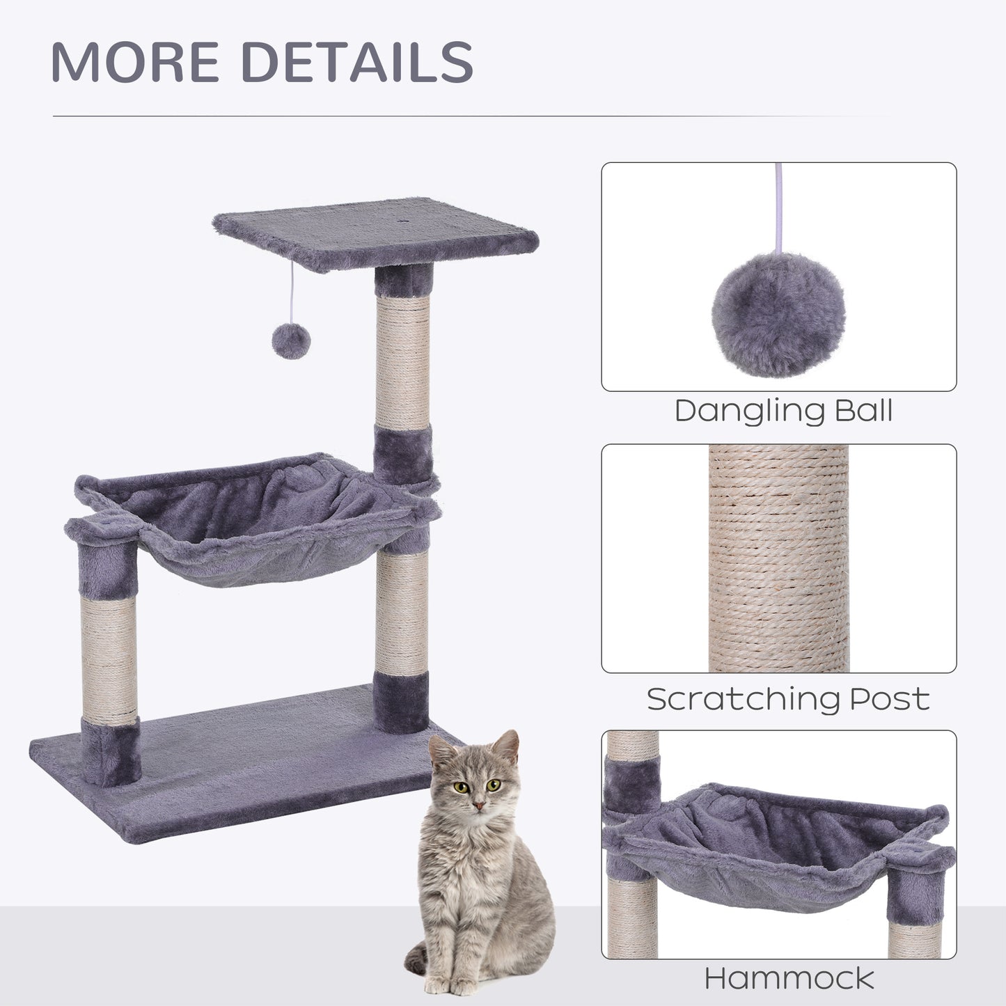 PawHut Cat Tree Cat Scratching Post 2-Tier Sisal Rope Scratching Post w/ Dangle Toy Beige