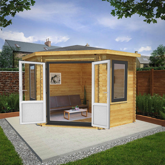 3M X 3M Corner Cabin - 44Mm (Upvc Windows & Door) - Grey