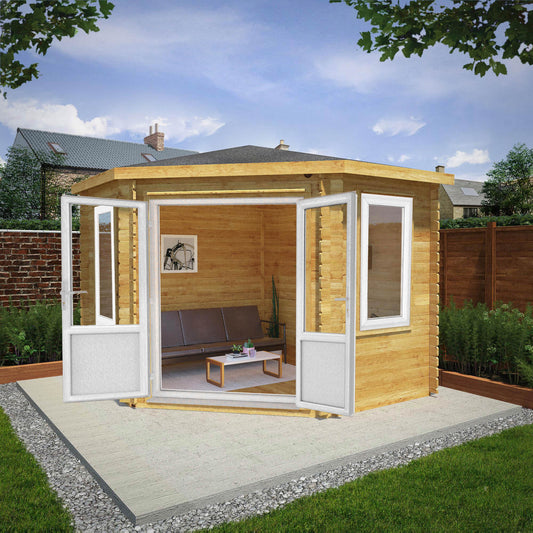 3M X 3M Corner Cabin - 44Mm (Upvc Windows & Door) - White