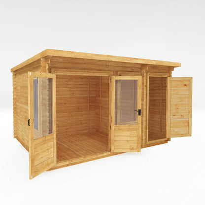 4.1M X 3M Pent Log Cabin With Side Shed - 19Mm