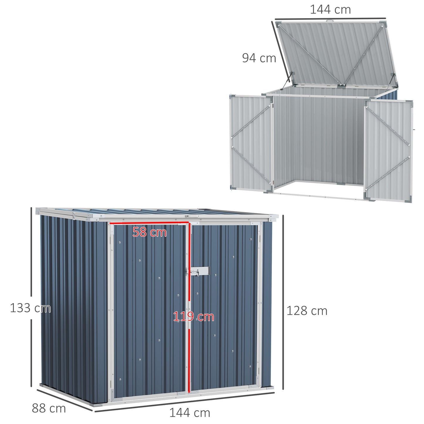 outsunny-5ft-x-3ft-garden-2-bin-steel-storage-shed-double-rubbish-storage-shed-hide-dustbin-w-locking-doors-and-openable-lid