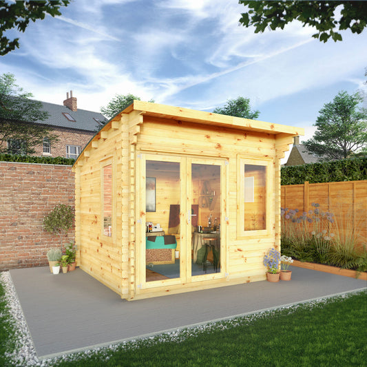 3M X 3M Curved Roof Log Cabin - 44Mm