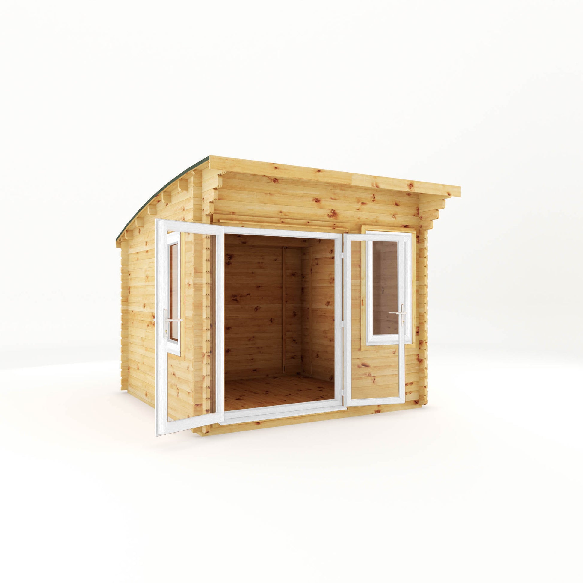 3M X 3M Curved Roof Log Cabin - 44Mm (Upvc Windows & Door) - White