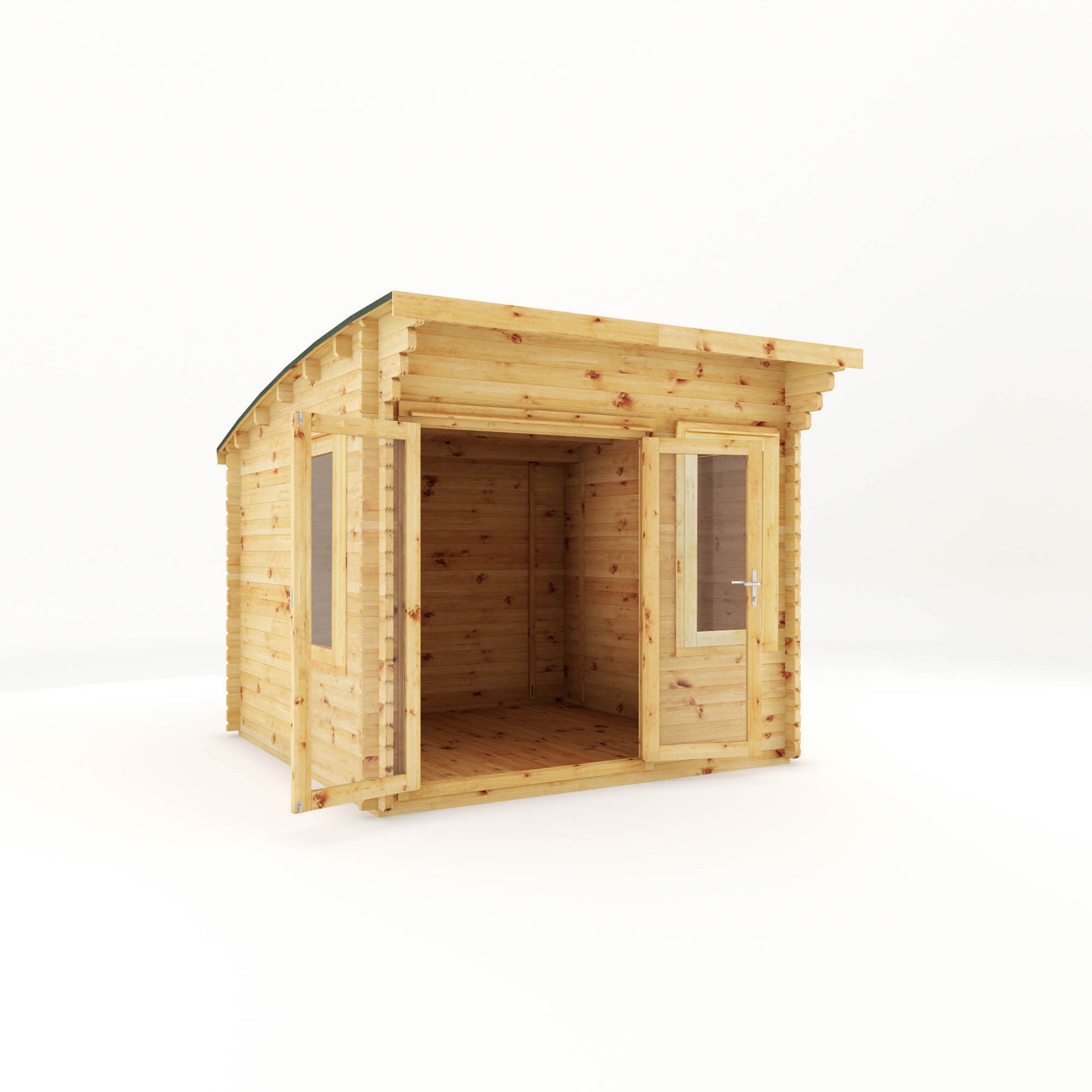 3M X 3M Curved Roof Log Cabin - 44Mm