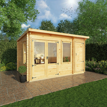 4.1M X 3M Pent Log Cabin With Side Shed - 19Mm