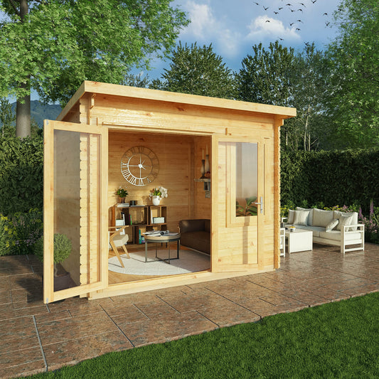 3M X 3M Elite Pent Log Cabin - 28Mm