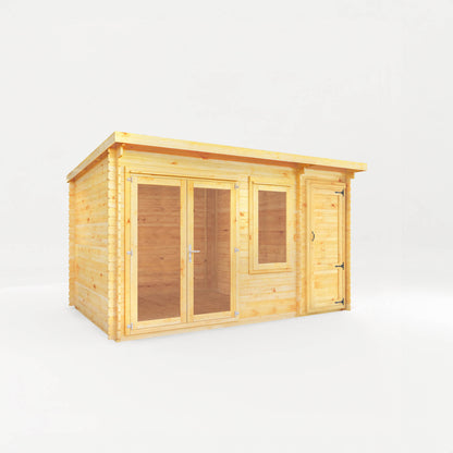 4.1M X 3M Elite Pent Log Cabin With Side Shed - 28Mm