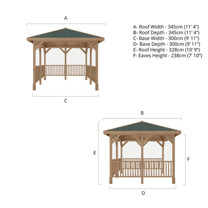 Pressure Treated Gazebo With Roof 3M X 3M With 6X Framed Rails