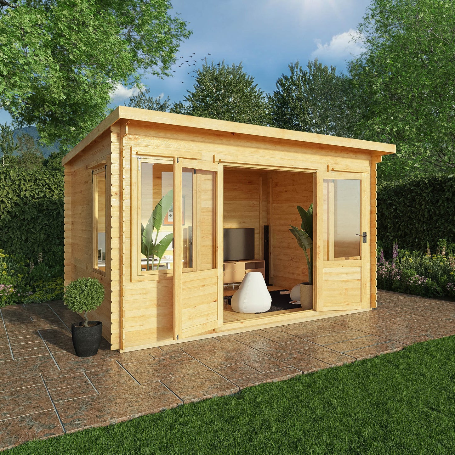 4M X 3M Pent 19Mm Log Cabin