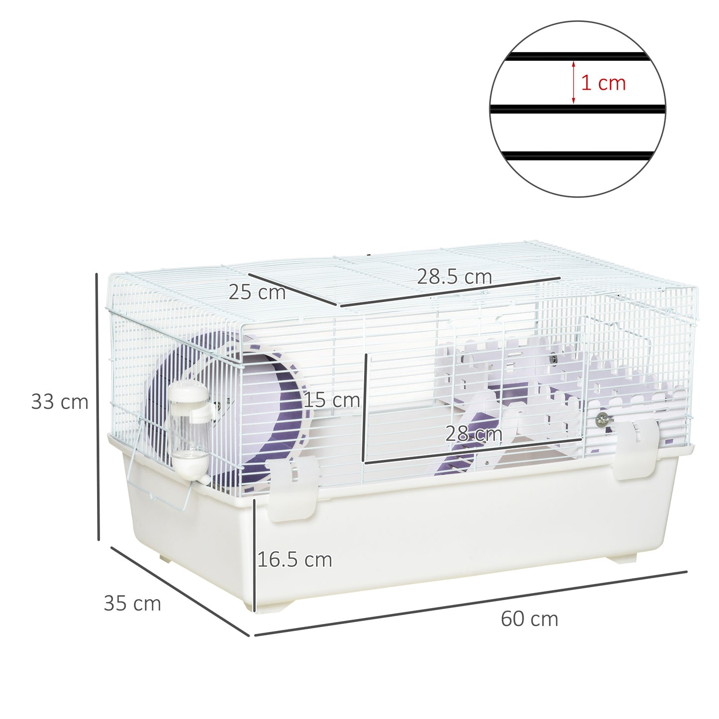 PawHut Two-Tier Hamster Cage Gerbil Haven Multi-Storey Rodent House Small Animal Habitat with Water Bottle, Excise Wheel, Ladder, White