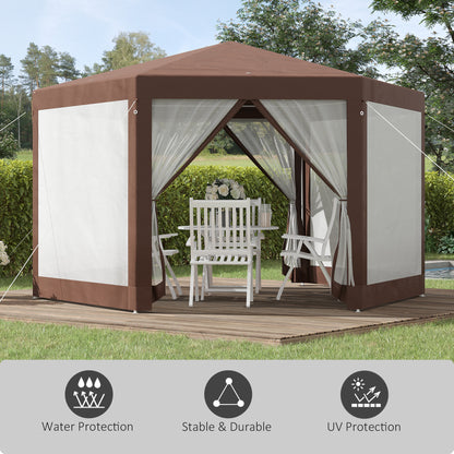 outsunny-hexagonal-garden-gazebo-patio-party-outdoor-canopy-tent-sun-shelter-with-mosquito-netting-and-zipped-door-brown