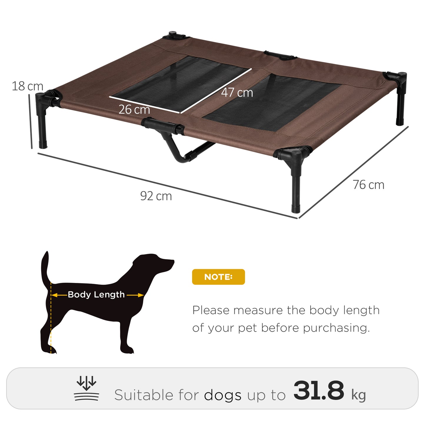 PawHut Large Raised Dog Bed Cat Elevated Lifted Cooling Portable Camping Basket Outdoor Indoor Mesh Pet Cot Metal Frame