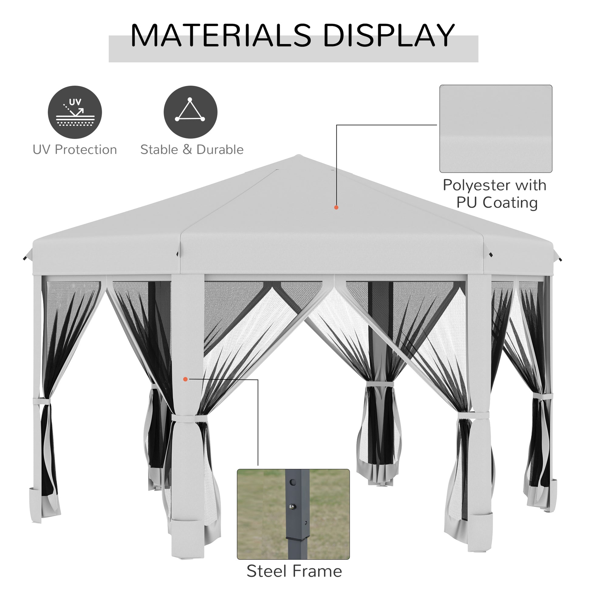 outsunny-3-2m-pop-up-gazebo-hexagonal-canopy-tent-outdoor-sun-protection-with-mesh-sidewalls-handy-bag-light-grey