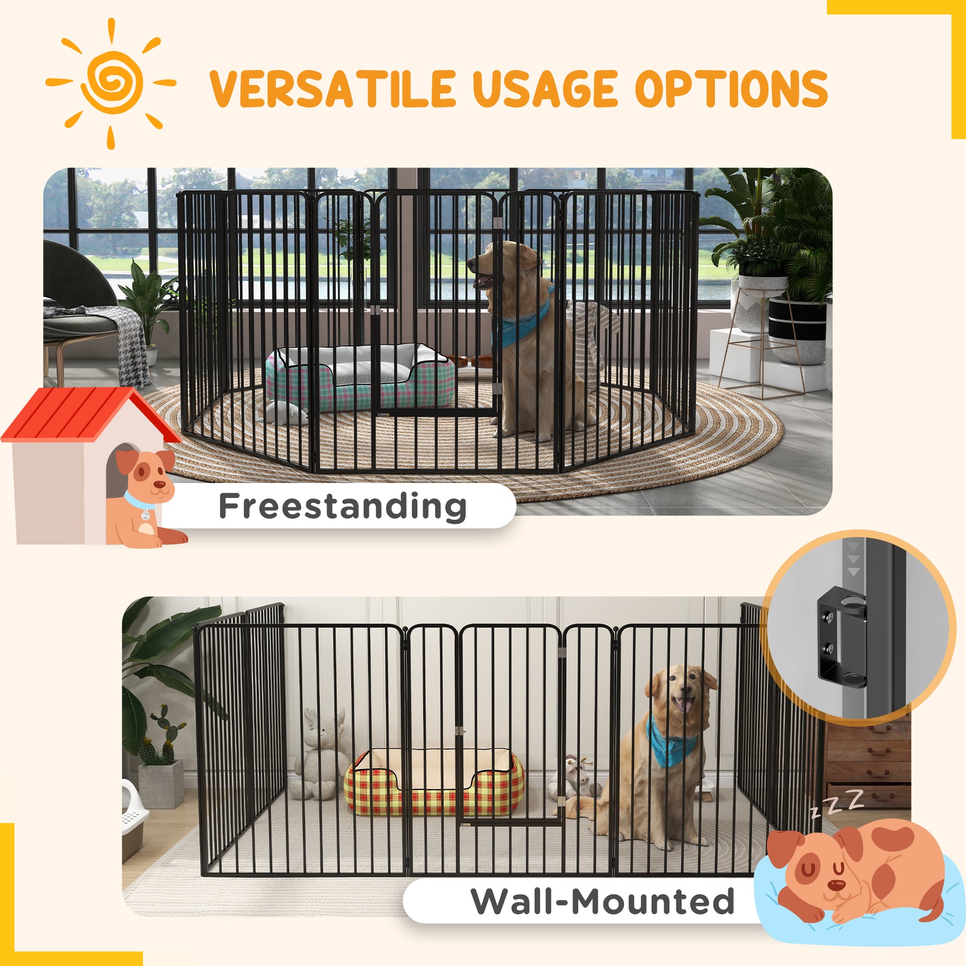 PawHut 8 Panels Heavy Duty Dog Pen, 100cm Height Pet Playpen for Indoor Outdoor, Small Medium Large Dogs