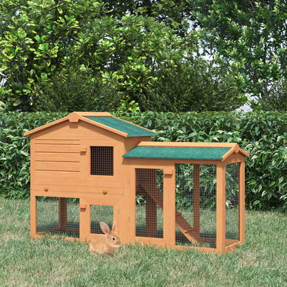 PawHut Wooden Rabbit Hutch and Run Guinea Pig Hutch Outdoor Bunny Cage Pull Out Tray Small Animal House 145 x 45 x 85 cm