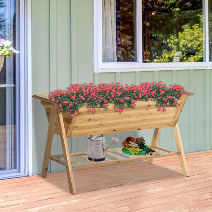 outsunny-free-standing-wooden-planter-garden-raised-bed-planter-box-outdoor-patio-with-storage-shelf-plates