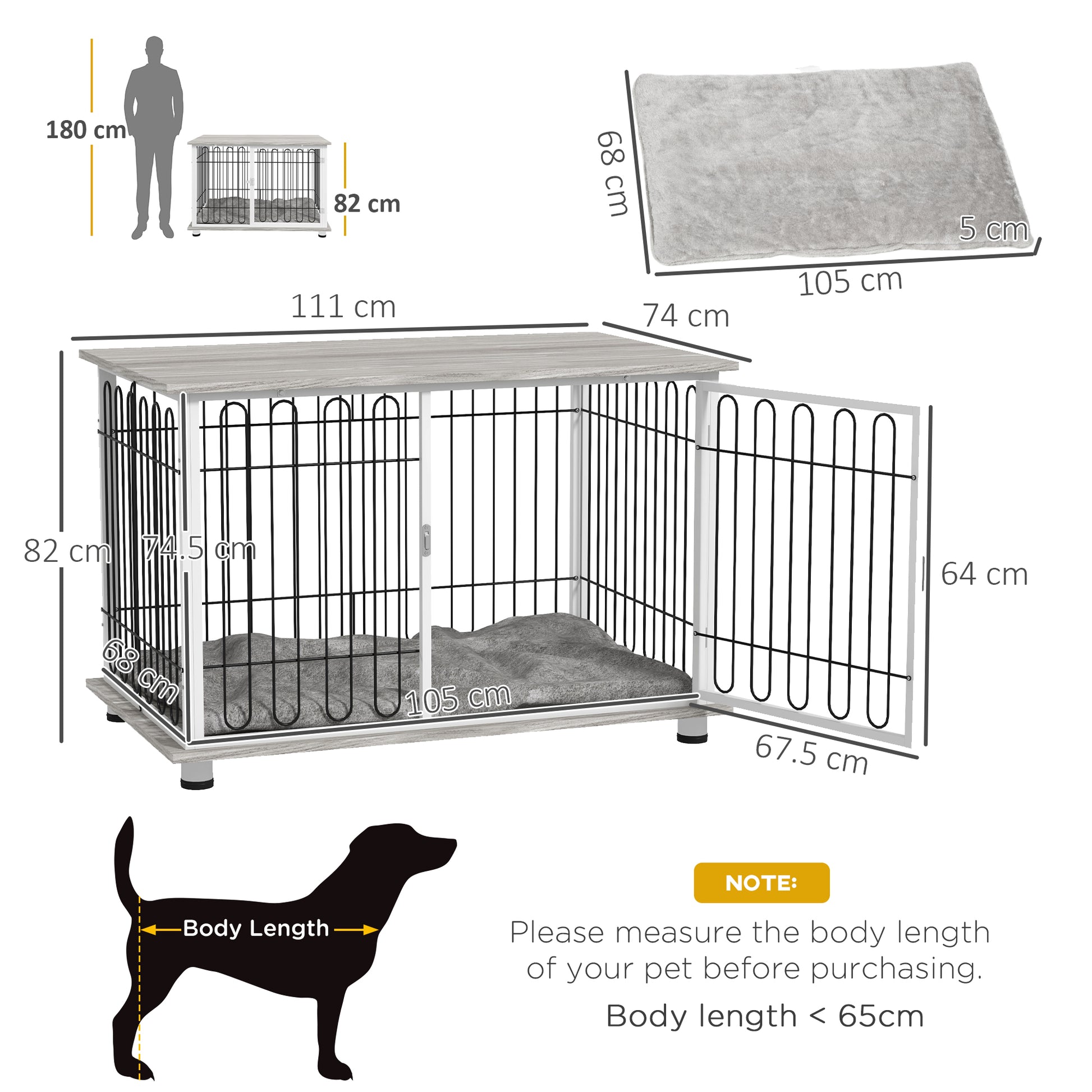 PawHut Indoor Dog Crate Furniture, Side End Table, with Soft Washable Cushion, Lockable Doors, for Big Dogs