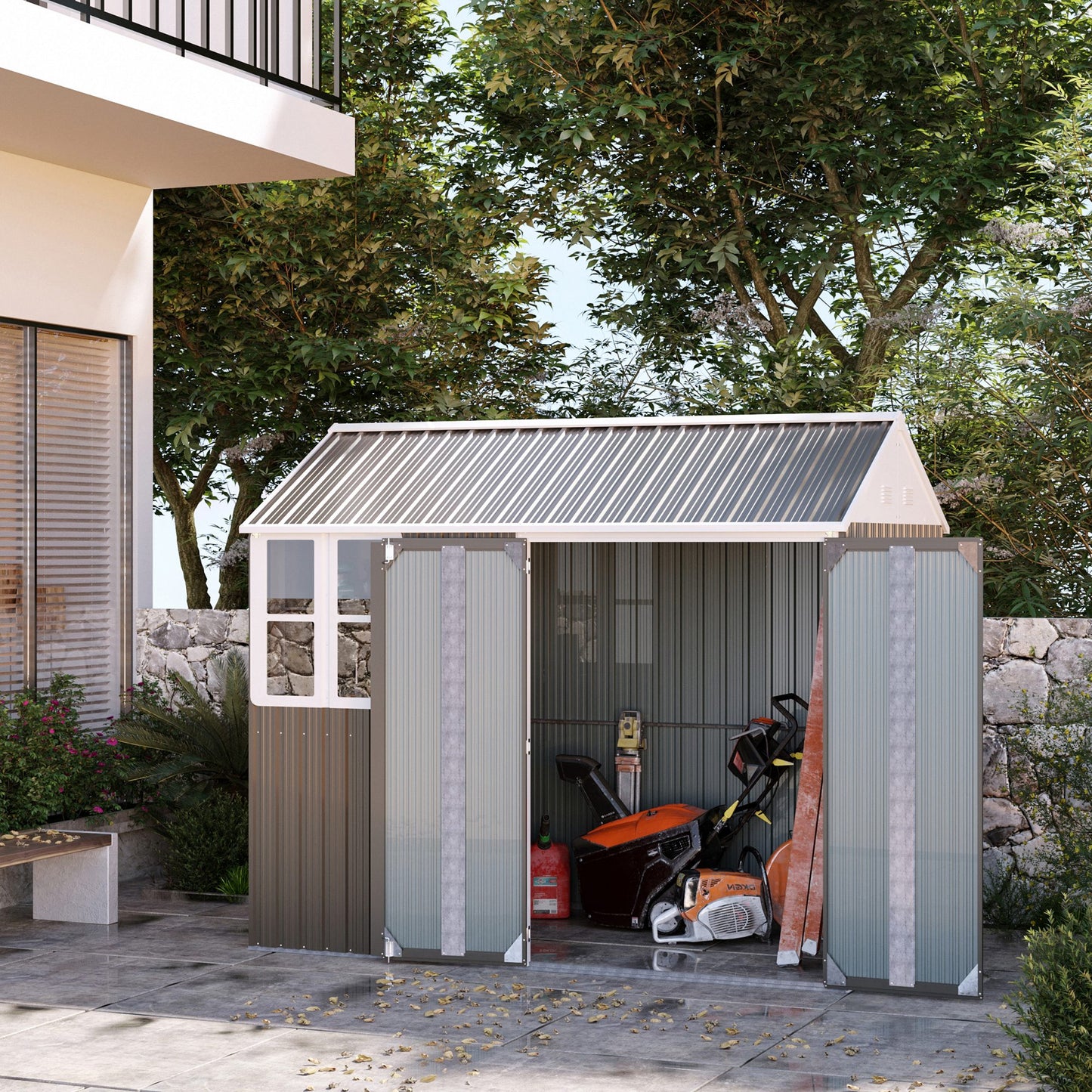 outsunny-8-x-6-ft-metal-garden-storage-shed-patio-corrugated-roof-tool-storage-box-w-double-door-window-sloped-roof-grey