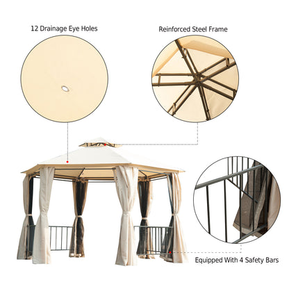 outsunny-hexagon-gazebo-patio-canopy-party-tent-outdoor-garden-shelter-w-2-tier-roof-side-panel-beige