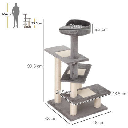 PawHut Cat Tower Kitten Scratch Scratching Scratcher Sisal Post Climbing Tower Activity Centre Grey