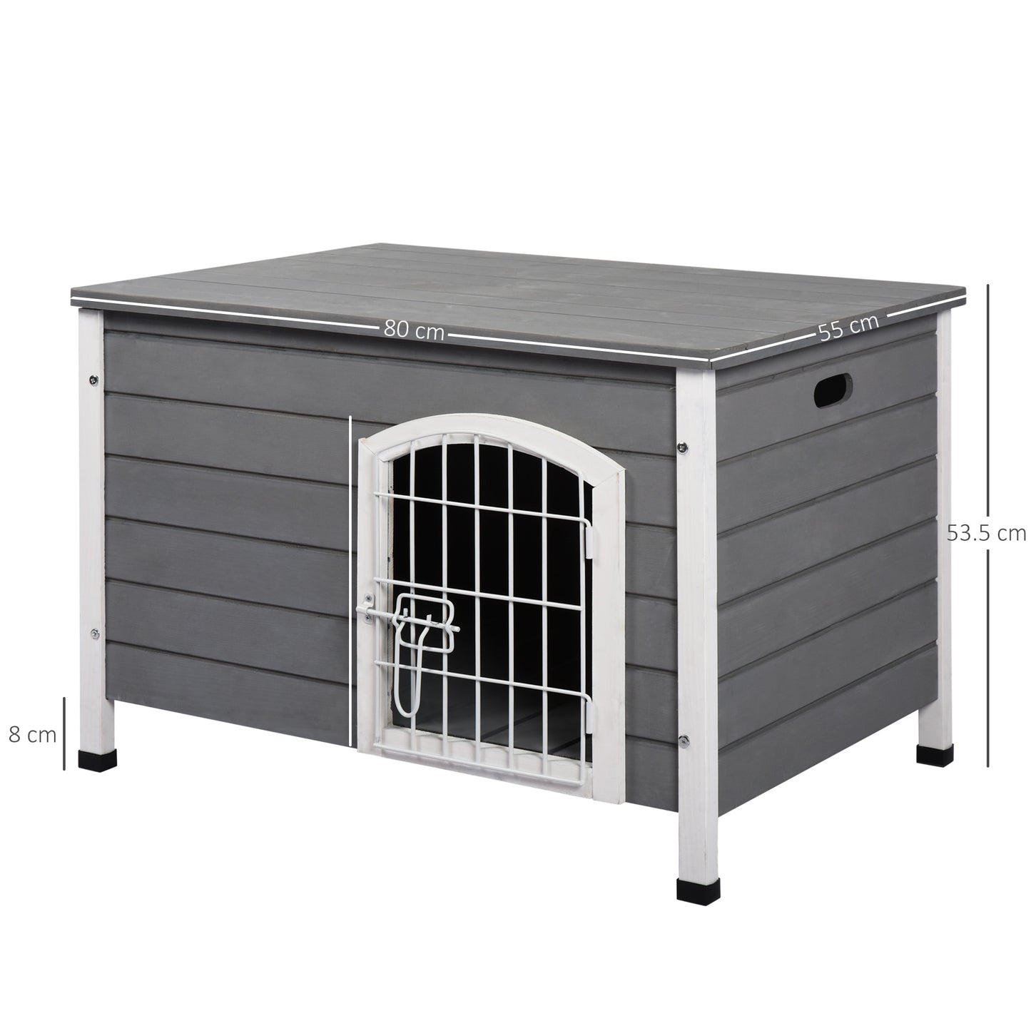 PawHut Wooden Dog Crate Dog Kennel Lockable Door Small Animal House w/ Openable Top Gray