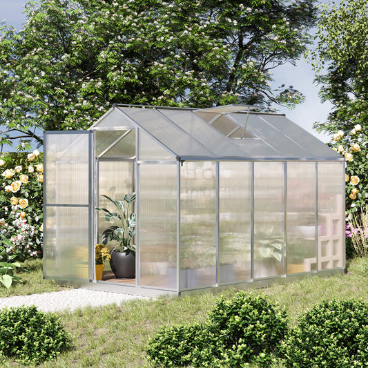 outsunny-6x10ft-clear-polycarbonate-greenhouse-aluminium-frame-large-walk-in-garden-plants-grow