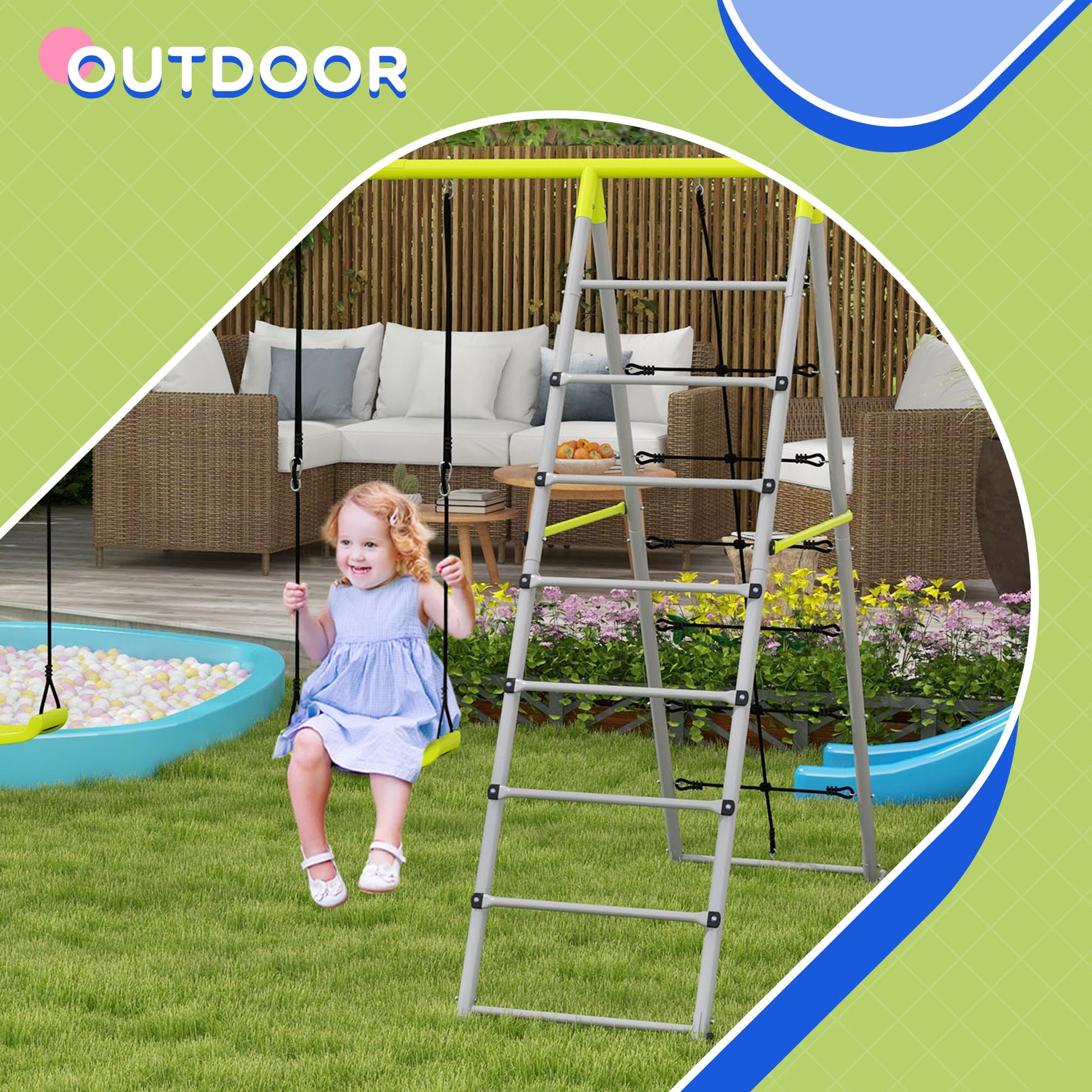 outsunny-4-in-1-metal-garden-swing-set-with-double-swings-climber-climbing-net-green