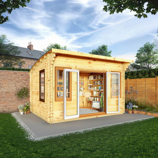 4M X 3M Curved Roof Log Cabin - 44Mm (Upvc Windows & Door) - Oak