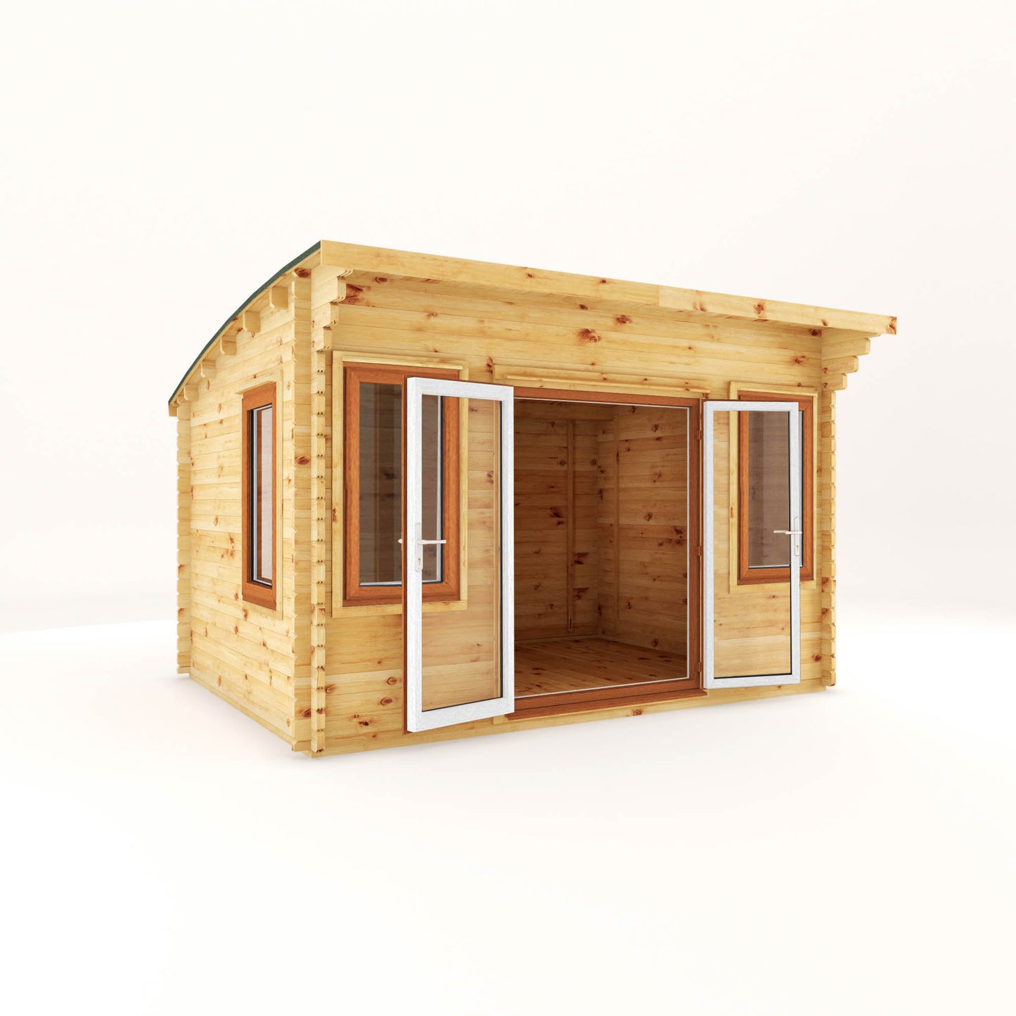 4M X 3M Curved Roof Log Cabin - 44Mm (Upvc Windows & Door) - Oak