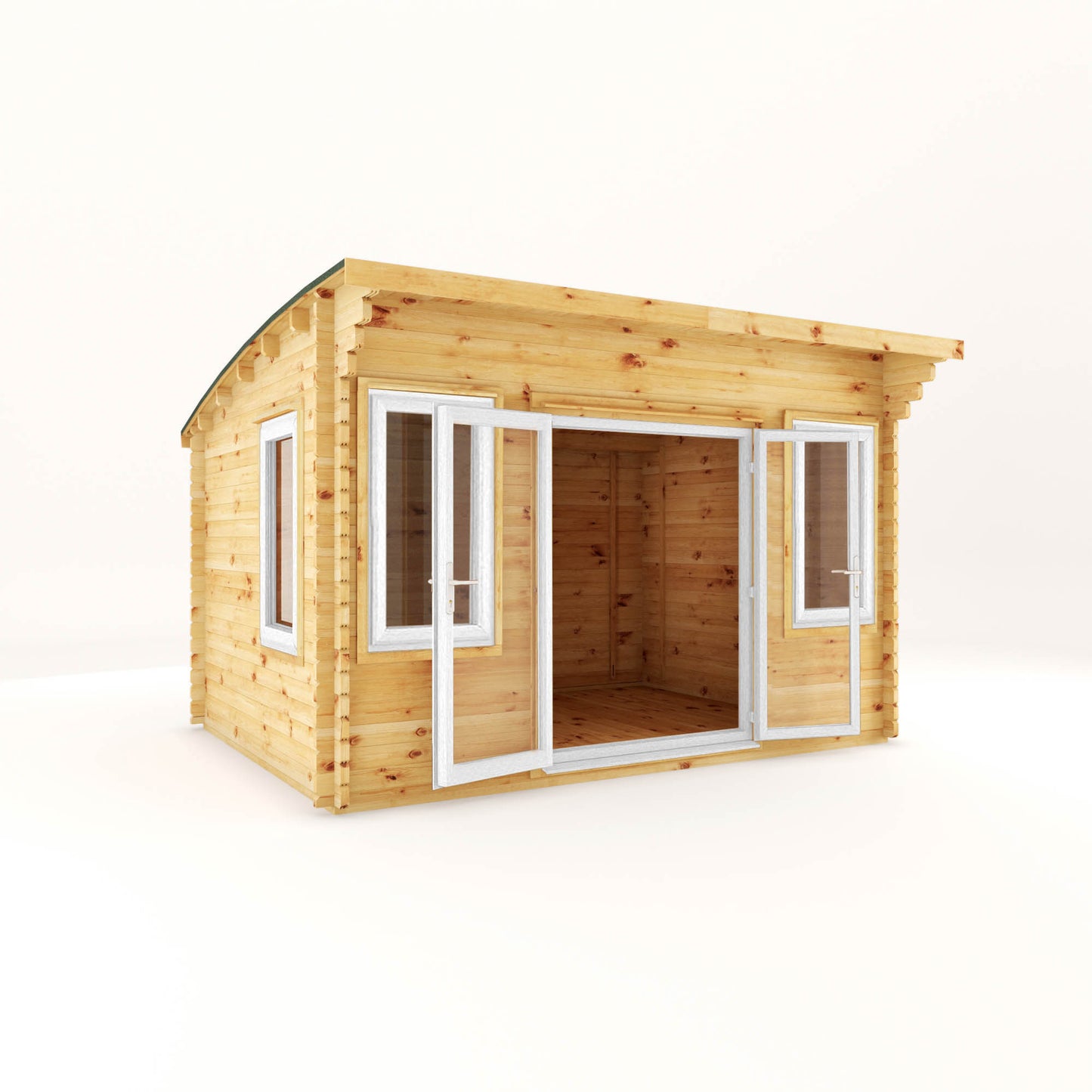 4M X 3M Curved Roof Log Cabin - 44Mm (Upvc Windows & Door) - White