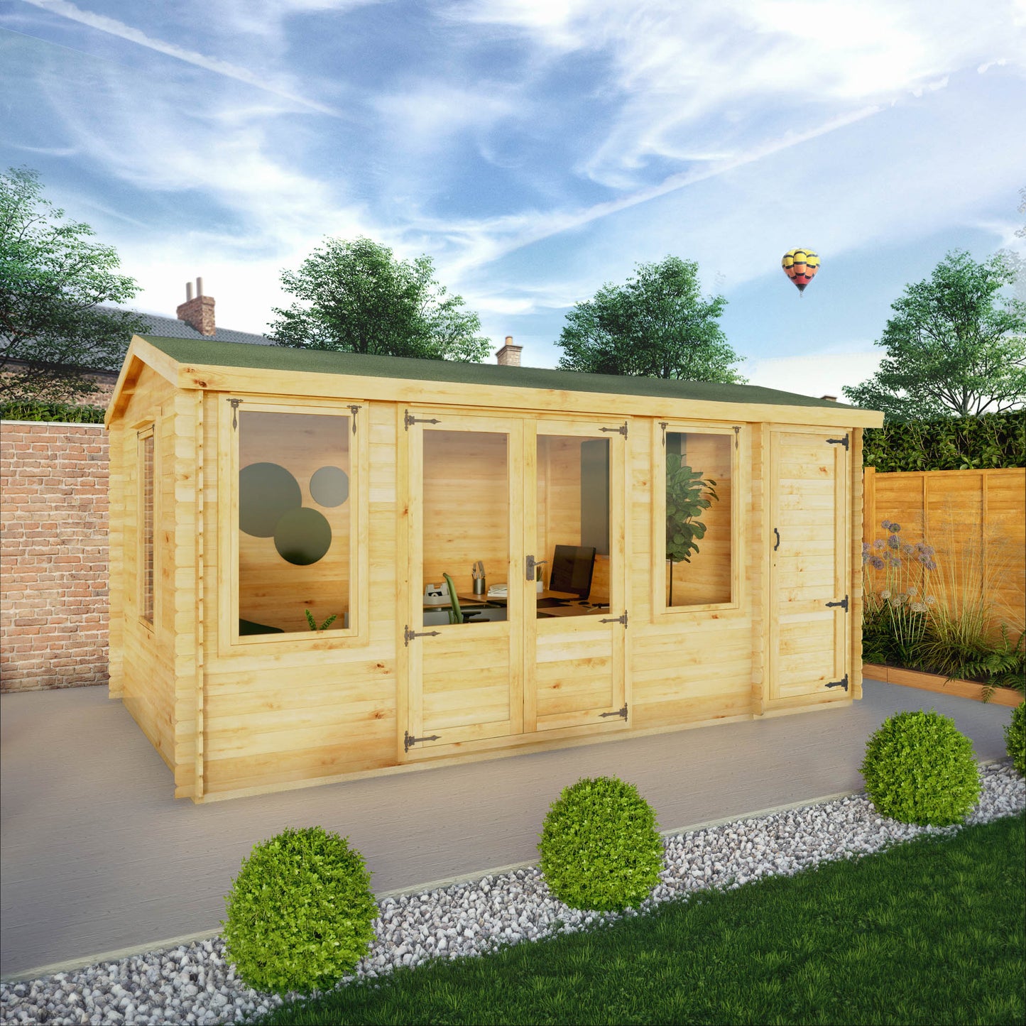 5.1M X 3M Reverse Apex Log Cabin With Side Shed - 19Mm