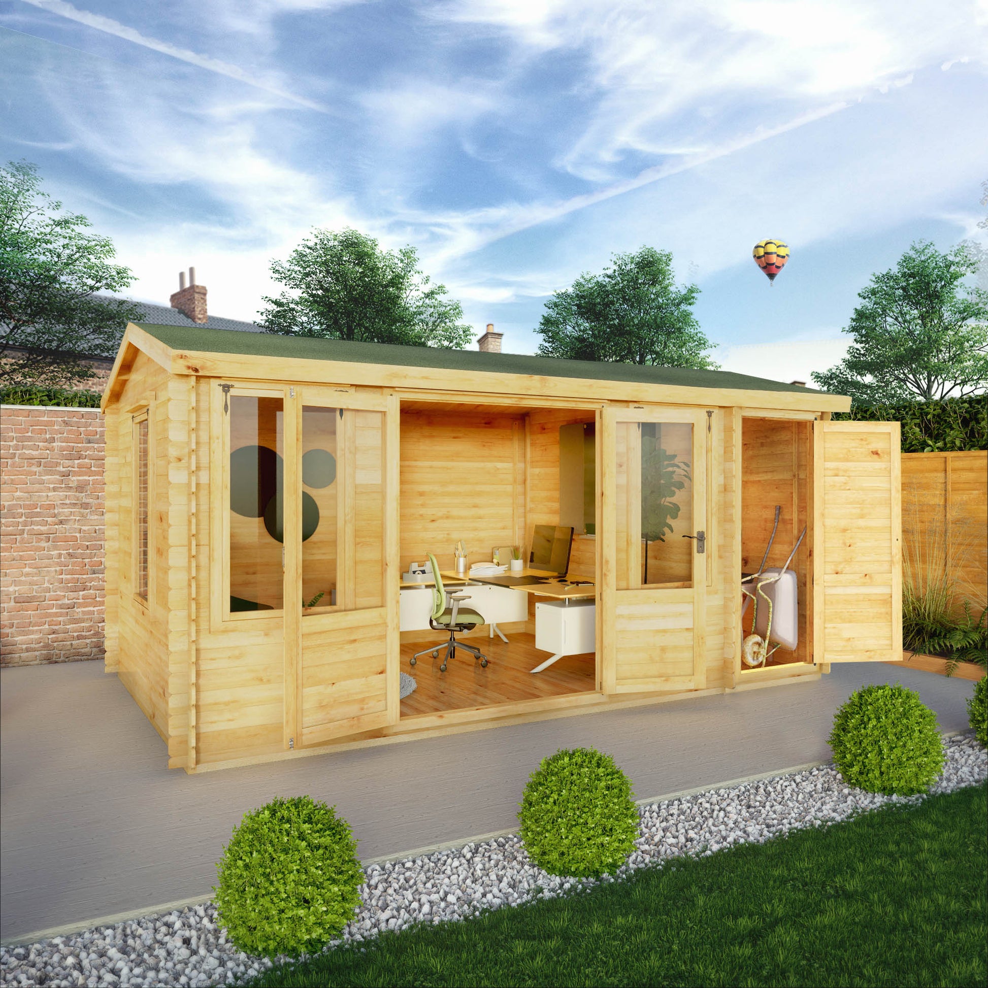 5.1M X 3M Reverse Apex Log Cabin With Side Shed - 19Mm