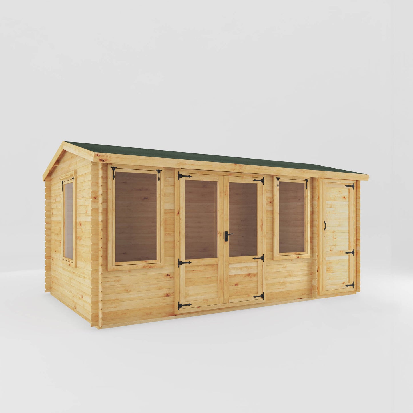 5.1M X 3M Reverse Apex Log Cabin With Side Shed - 19Mm