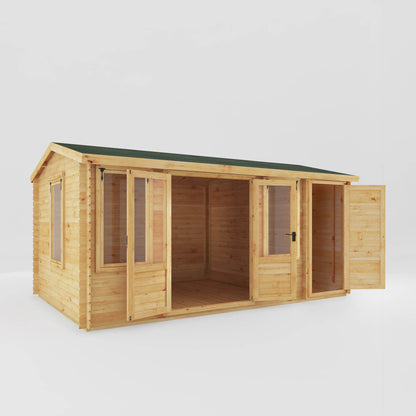 5.1M X 3M Reverse Apex Log Cabin With Side Shed - 19Mm