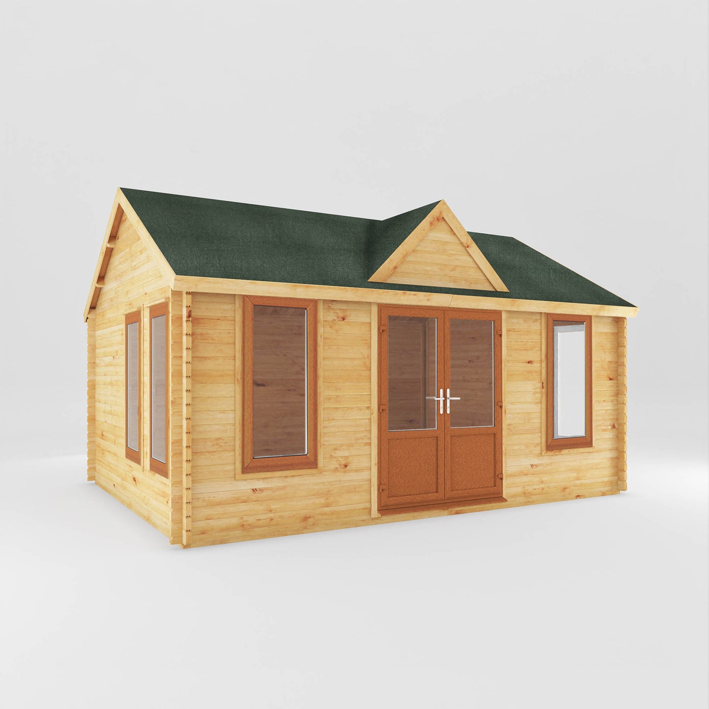 5.3M X 4M Clock Tower Log Cabin - 44Mm (Upvc Windows & Door) - Oak