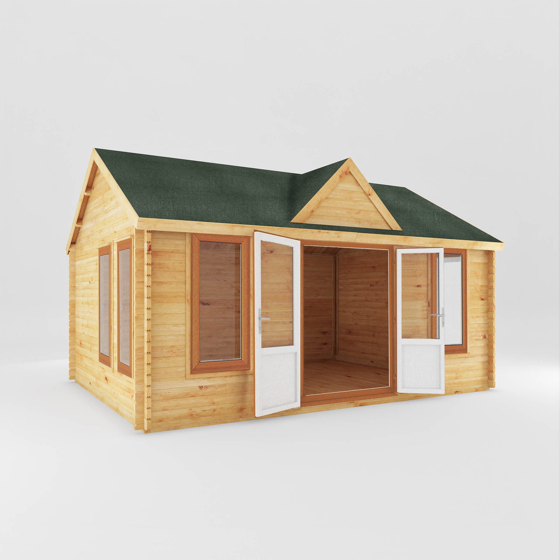 5.3M X 4M Clock Tower Log Cabin - 44Mm (Upvc Windows & Door) - Oak