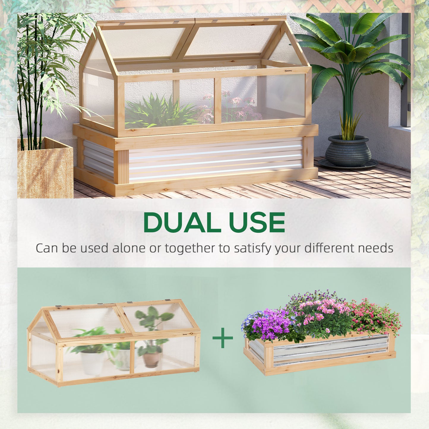 outsunny-raised-garden-bed-with-greenhouse-top-garden-wooden-cold-frame-greenhouse-flower-planter-protection-122x-61-x-81-7cm-natural