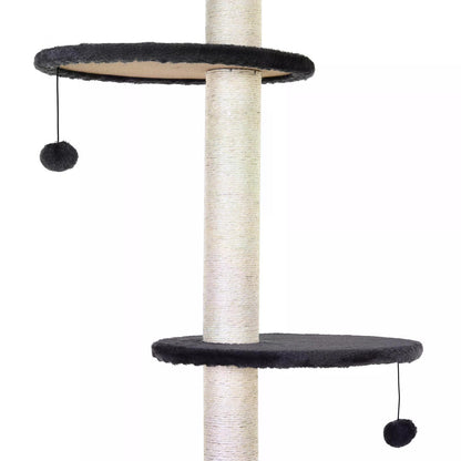 PawHut Adjustable Height Floor-To-Ceiling Vertical Cat Tree with Carpeted Platforms, Condo, Sisal Rope Scratching Areas